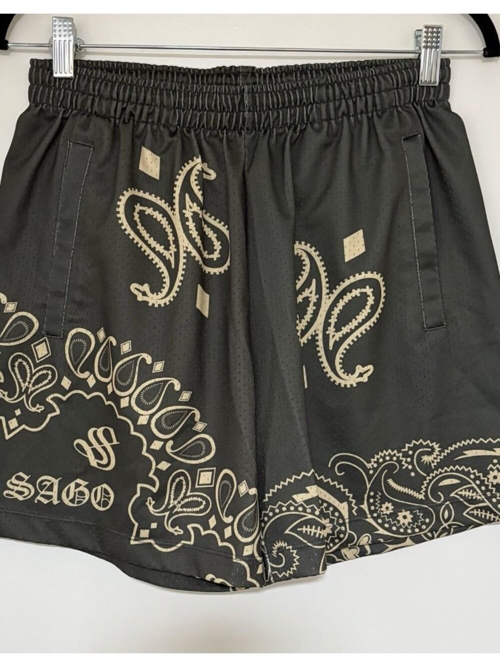 Sago Studios Men's Gray Paisley Pattern Bandana Streetwear Swim Shorts Size S